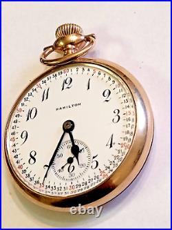 Vintage 1913 Size 16 21 Jewels Hamilton Gold filled Pocket Watch Train case