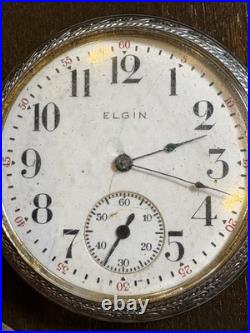 Vintage 1920 Elgin 12s Pocket Watch 15J Grade 315 Defiance Art Deco Case RUNS