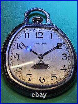 Vintage 1934 Hamilton Pocket Watch Gr. 912 Secometer 14k GF Case Keeps Time