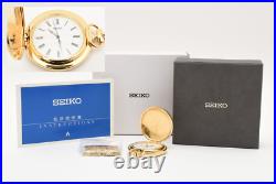 Vintage 1993 N MINT Box Seiko Pocket Watch 7N21-0A00 Gold Full Hunter 45mm