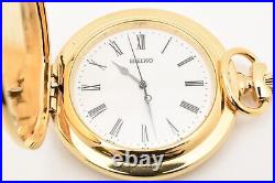 Vintage 1993 N MINT Box Seiko Pocket Watch 7N21-0A00 Gold Full Hunter 45mm