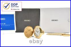 Vintage 1993 N MINT withBox Seiko Pocket Watch 7N21-0A00 Gold Full Hunter 44mm