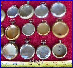 Vintage 27 OPEN FACE Pocket Watch Cases Empty VARIETY OF SIZES GROUP LOT