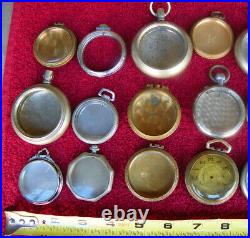 Vintage 27 OPEN FACE Pocket Watch Cases Empty VARIETY OF SIZES GROUP LOT