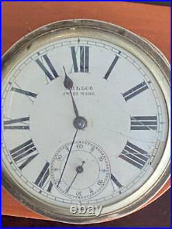 Vintage 47.60mm Abelco Swiss Pocket Watch, Keeping Time, Fine Silver Case. 935