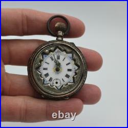 Vintage Antique Cylinder 10j 800 Silver Outer Case Pocket Watch As Is