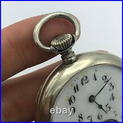 Vintage Antique Hebdomas 8 Day Pocket Watch Swiss Nickel Case 1910s Open Face