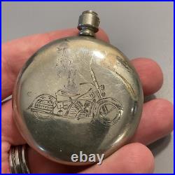 Vintage Antique Motorcycle Engraved Illinois Nickel Silver Pocket Watch Case