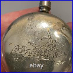 Vintage Antique Motorcycle Engraved Illinois Nickel Silver Pocket Watch Case