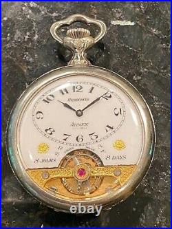 Vintage Arnex Hebdomas 8 Day 15 Jewel Pocket Watch Swiss Farm Scene Case Horses