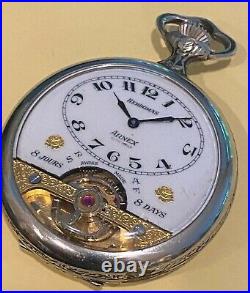 Vintage Arnex Hebdomas 8 Day 15 Jewel Pocket Watch Swiss Farm Scene Case Horses