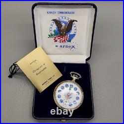 Vintage Arnex Kennedy Memorial Pocket Watch in Case 17 Jewels 1418 Incabloc Runs