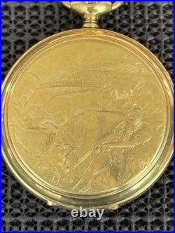 Vintage Arnex Pocket Watch Swiss 17J Blue Cartouche Dial Gold Plated Ornate Case