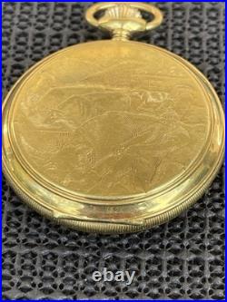 Vintage Arnex Pocket Watch Swiss 17J Blue Cartouche Dial Gold Plated Ornate Case