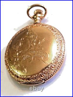 Vintage Art Nouveau 1898 Waltham Hunting Case Ladies Gold Filled Pocket Watch