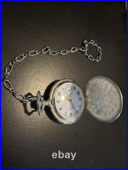 Vintage BUCHERER pocket watch crest pattern/Landscape 17 Jewel Hunter Case/Chain