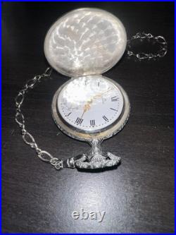 Vintage BUCHERER pocket watch crest pattern/Landscape 17 Jewel Hunter Case/Chain