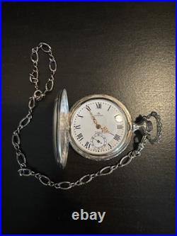 Vintage BUCHERER pocket watch crest pattern/Landscape 17 Jewel Hunter Case/Chain