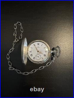 Vintage BUCHERER pocket watch crest pattern/Landscape 17 Jewel Hunter Case/Chain