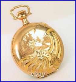 Vintage Beautiful Hampden Yellow Gold Filled Case Ornate Engraving Pocket Watch