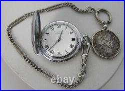 Vintage Bucherer Hunting Case Pocket Watch withChain 1905 US Half $ Fob 15J Windup