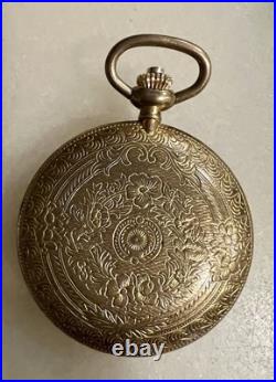 Vintage COLIBRI 47mm Swiss Quartz Pocket Watch Date Gold Plated Case Cream Dial