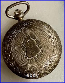 Vintage COLIBRI 47mm Swiss Quartz Pocket Watch Date Gold Plated Case Cream Dial