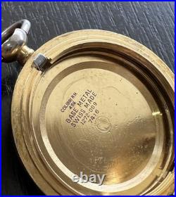 Vintage COLIBRI 47mm Swiss Quartz Pocket Watch Date Gold Plated Case Cream Dial