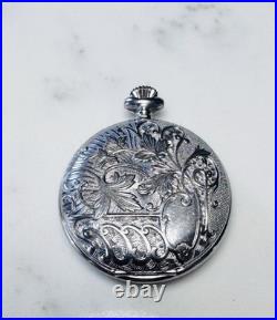 Vintage Caravelle Pocket Watch Ornate Engraved Case Swiss Made Mechanical