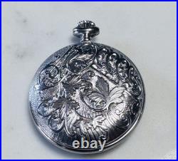 Vintage Caravelle Pocket Watch Ornate Engraved Case Swiss Made Mechanical