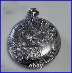 Vintage Caravelle Pocket Watch Ornate Engraved Case Swiss Made Mechanical
