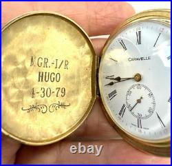 Vintage Caravelle Swiss Made Gold Tone Hunter Case Pocket Watch Engraved Floral