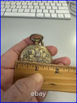 Vintage Caravelle Swiss Made Gold Tone Hunter Case Pocket Watch Engraved Floral