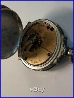 Vintage Coin Silver 18s Box Hinge Pocket Watch Case With Elgin Movement As Is