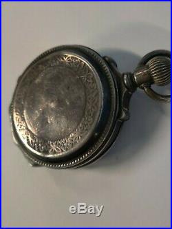 Vintage Coin Silver 18s Box Hinge Pocket Watch Case With Elgin Movement As Is