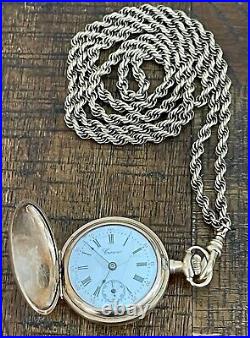 Vintage Crown Pocket Watch Triple Hunter Case 20 Years Gold Tone withChain