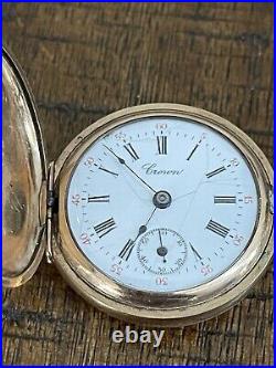 Vintage Crown Pocket Watch Triple Hunter Case 20 Years Gold Tone withChain