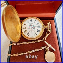 Vintage ELGIN Pocket Watch Hunting Scenes Original Box Chain & Fob