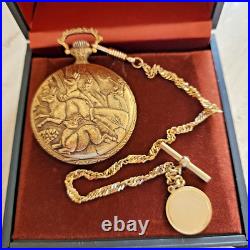 Vintage ELGIN Pocket Watch Hunting Scenes Original Box Chain & Fob