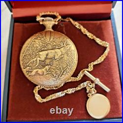 Vintage ELGIN Pocket Watch Hunting Scenes Original Box Chain & Fob