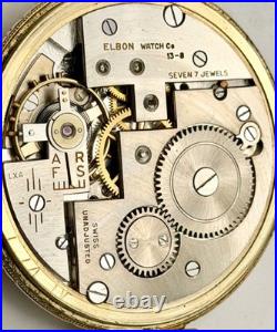 Vintage Elbon 7 Jewel Swiss Pocket Watch 10k rgp Star case Near Mint Running