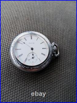 Vintage Elgin 12s Pocket Watch Nickel Chrome Case Runs, RARE