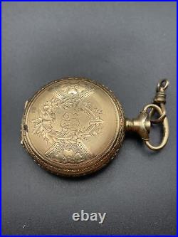Vintage Elgin Ladies Pocket Watch 15 Jewels, 14K Gold Plated Case, Needs Repair