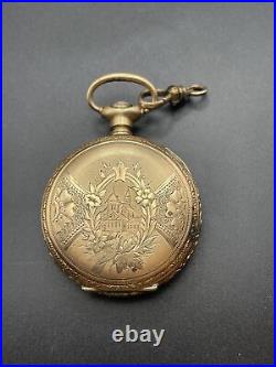 Vintage Elgin Ladies Pocket Watch 15 Jewels, 14K Gold Plated Case, Needs Repair