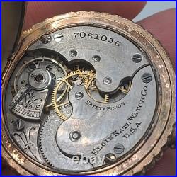 Vintage Elgin Pocket Watch Case Marked Fahys Monarch RUNS