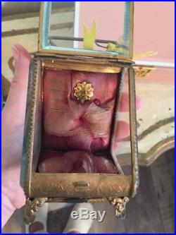 Vintage French Antique Glass Pocket Watch Box Jewelry Trinket Display Case