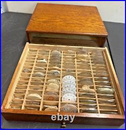 Vintage French Pocket Watch Crystals Case Wood With Crystals & Bezels Lentilles