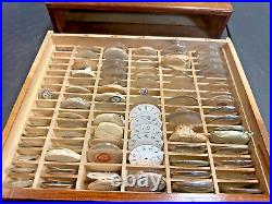 Vintage French Pocket Watch Crystals Case Wood With Crystals & Bezels Lentilles