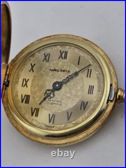 Vintage French Pocket Watch Nastrix 17J Antichoc Engraved Gold Filled Case 36mm