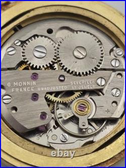 Vintage French Pocket Watch Nastrix 17J Antichoc Engraved Gold Filled Case 36mm